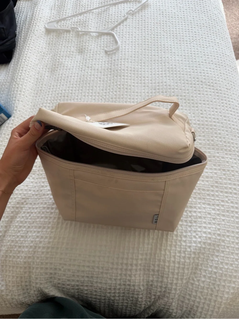 Beige Travel Cosmetic Bag with Top Handle
